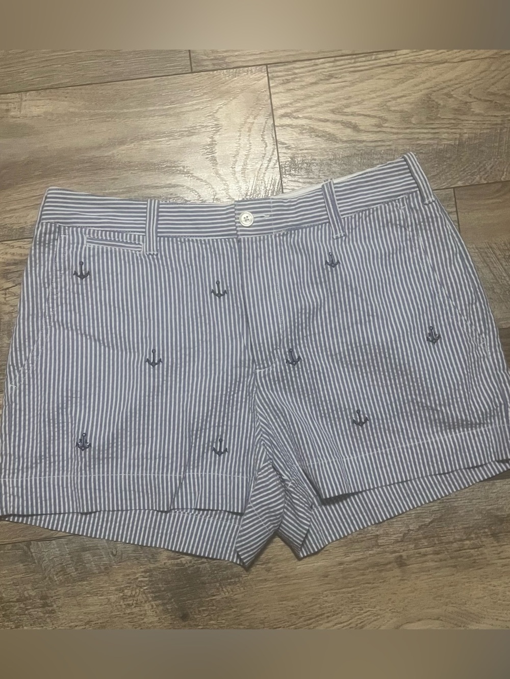 Polo Ralph Lauren Blue And White Seersucker Anchor Shorts Size 6